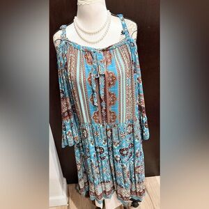 Nostalgia Blue and Brown Rayon Dress